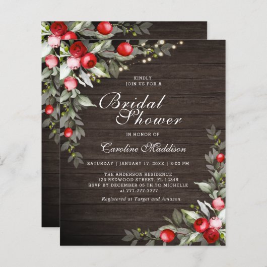 Papier Faire-part de Baby Shower hivernal rustique et lum (Devant / Derrière)