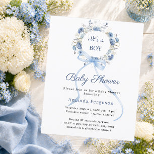 Papier Faire-part de Baby Shower pour garçon avec un nœud