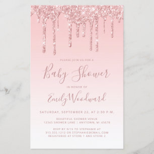 Papier Faire-part de Baby Shower Rose à Paillettes Économ