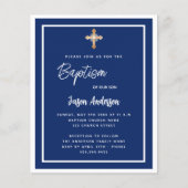 Papier Faire-part de baptême bleu marine blanc garçon or (Devant)