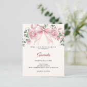 Papier Faire-part de baptême fille fleurs rose ivoire (Debout devant)