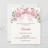 Papier Faire-part de baptême fille fleurs rose ivoire (Devant)