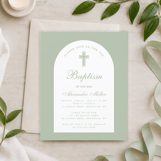 Papier Faire-part de baptême sage budget arche vert