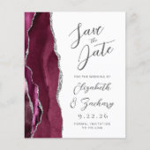 Papier Faire-part de budget Agate Bourgogne Argent Script (Devant)
