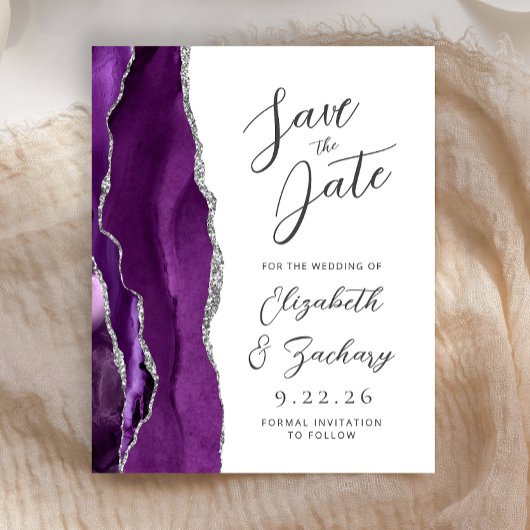 Papier Faire-part de budget en agate violette et argent à
