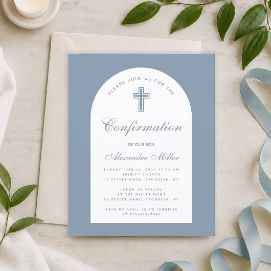 Papier Faire-part de confirmation Budget Boy Dusty Blue A