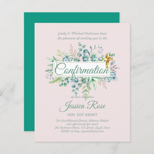 Papier Faire-part de Confirmation Eucalyptus Verdure Boug (Devant / Derrière)