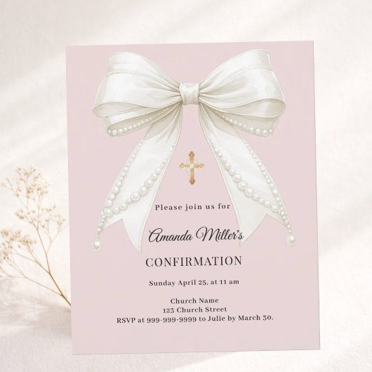 Papier Faire-part de confirmation perle d'ivory rose pous