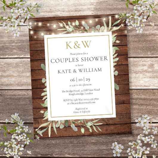 Papier Faire-part de douche de couple rustique et monogra