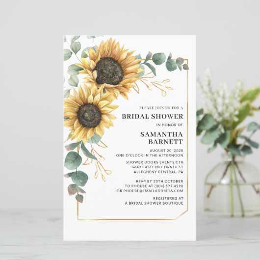 Papier Faire-part de Fête de Mariage Florale Tournesol Vé (Debout devant)