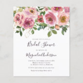 Papier Faire-part de Fiançailles Floral Rose Budget (Devant)