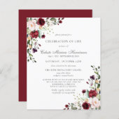 Papier Faire-part de fleurs de rose rouge de Bourgogne po (Devant / Derrière)