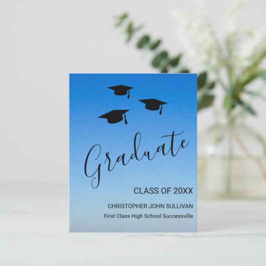 Papier Faire-part de graduation bleu budget (Debout devant)