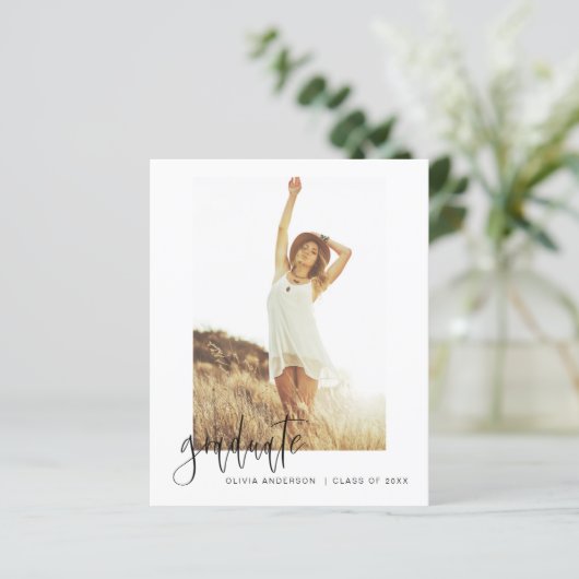 Papier Faire-part de graduation budgétaire photo minimali (Debout devant)