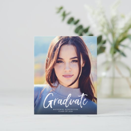 Papier Faire-part de graduation du script bleu de la mari (Debout devant)