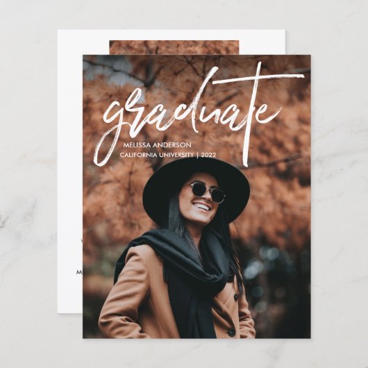 Papier Faire-part de graduation photo Chic Script 2 (Devant / Derrière)