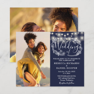 Papier Faire-part de mariage 2 photos Budget Navy Blue Li