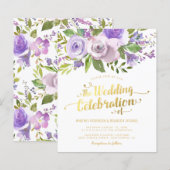 Papier Faire-part de mariage à aquarelle florale violette (Devant / Derrière)