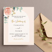Papier faire-part de mariage à arc fleuri rose doré