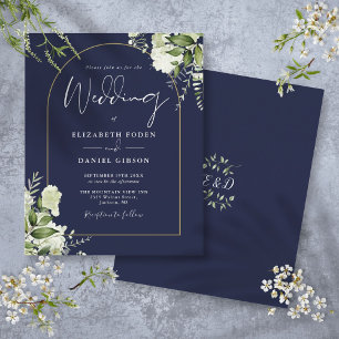 Papier Faire-part de mariage à arch floral bleu marine Bu