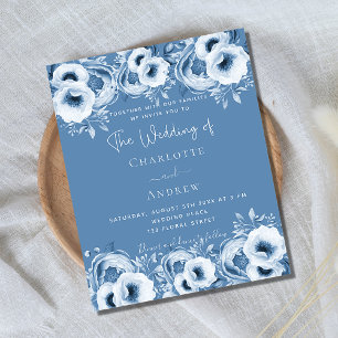 Papier Faire-part de mariage à budget chic floral bleu-du