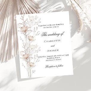 Papier faire-part de mariage à budget floral blanc or ros