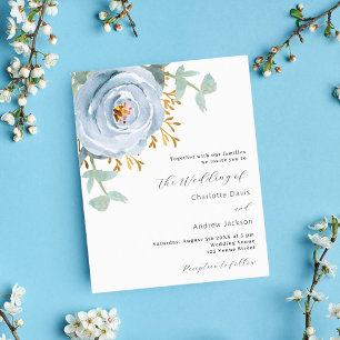 Papier Faire-part de mariage à budget floral bleu poussié