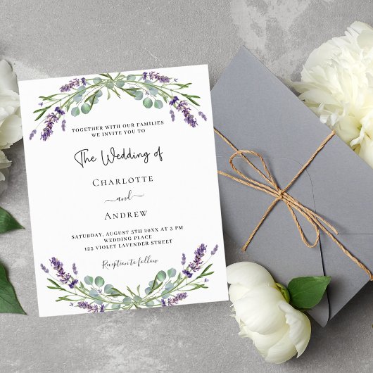 Papier Faire-part de mariage à budget floral violet de la