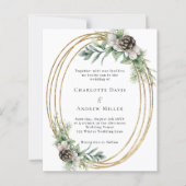 Papier Faire-part de mariage à cadre doré de pin cône (Devant)