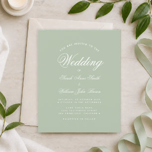 Papier Faire-part de mariage à calligraphie vert sauge Bu