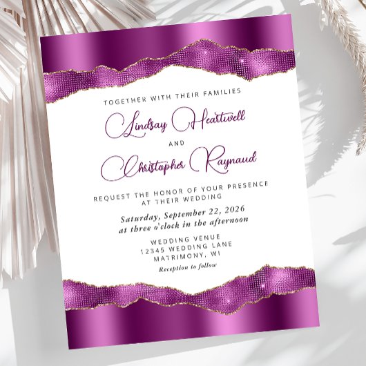 Papier Faire-part de mariage à carreaux miroir violet Bud