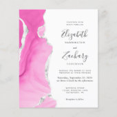 Papier Faire-part de mariage à code QR Agate argent rose (Devant)