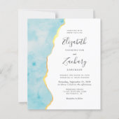Papier Faire-part de mariage à code QR agate bleu aqua aq (Devant)