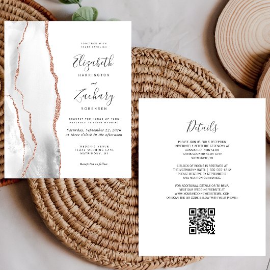 Papier Faire-part de mariage à code QR Agate gris budget 