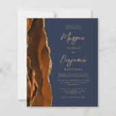 Papier Faire-part de mariage à code QR bleu marine Agate  (Devant)