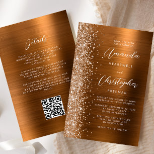 Papier Faire-part de mariage à code QR Budget Copper Glam