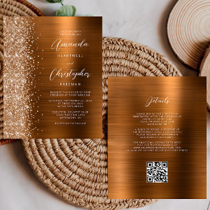 Papier Faire-part de mariage à code QR Budget Copper Glam