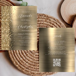Papier Faire-part de mariage à code QR Budget Gold Glam