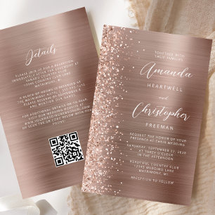 Papier Faire-part de mariage à code QR Budget Rose Gold G