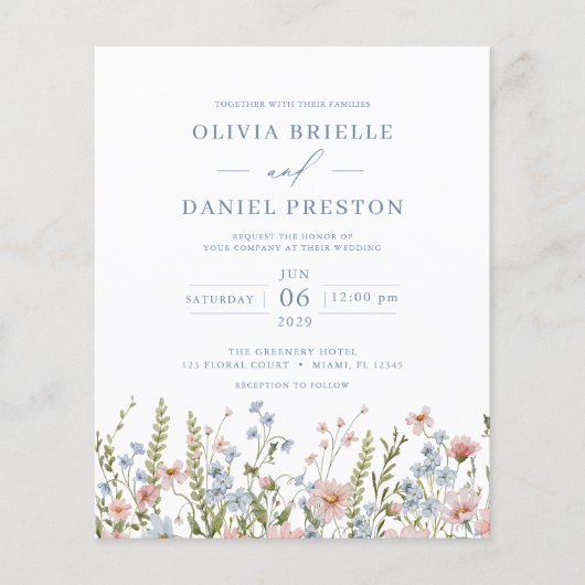 Papier Faire-part de mariage à code QR de fleurs sauvages (Devant)