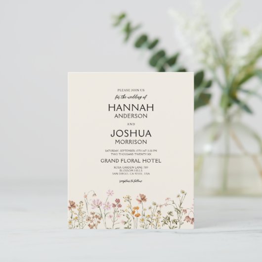 Papier Faire-part de mariage à code QR de fleurs sauvages (Debout devant)