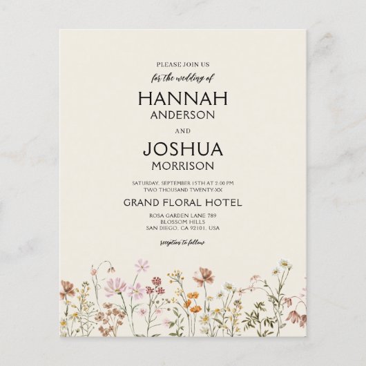 Papier Faire-part de mariage à code QR de fleurs sauvages (Devant)