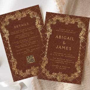 Papier Faire-part de mariage à code QR doré vintage de bu