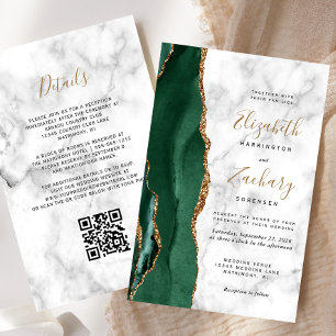 Papier Faire-part de mariage à code QR en marbre d'agate 