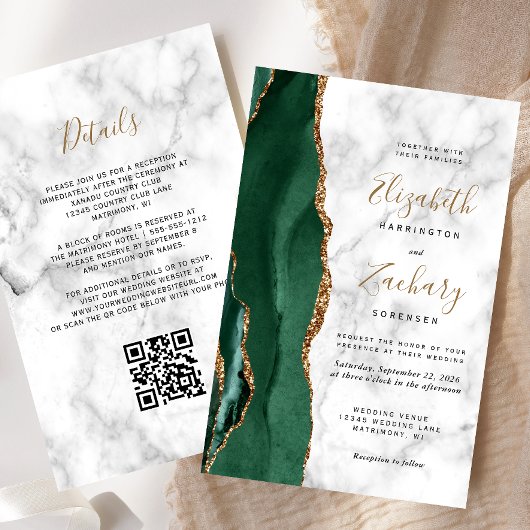Papier Faire-part de mariage à code QR en marbre d'agate