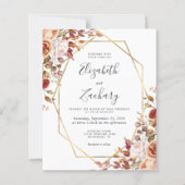 Papier Faire-part de mariage à code QR floral automnal or (Devant)