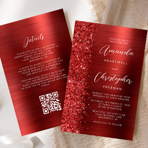 Papier Faire-part de mariage à code QR Glam Rouge Budget
