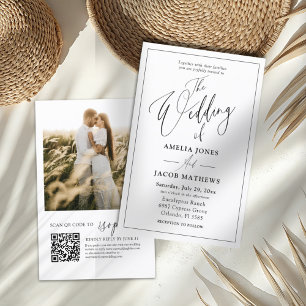 Papier Faire-part de mariage à code QR noir et blanc à bu