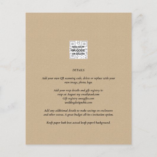 Papier Faire-part de mariage à code QR pour numérisation (Dos)