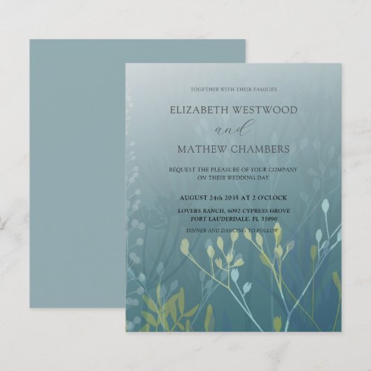 Papier Faire-part de mariage à feuillage vert bleu bon ma (Devant / Derrière)